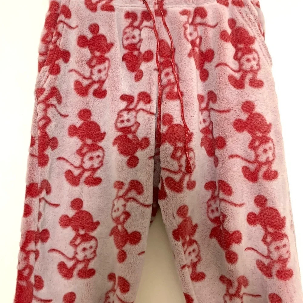 Disney Fleece Mickey Mouse Pajama Set Top Pants Red Cream Medium